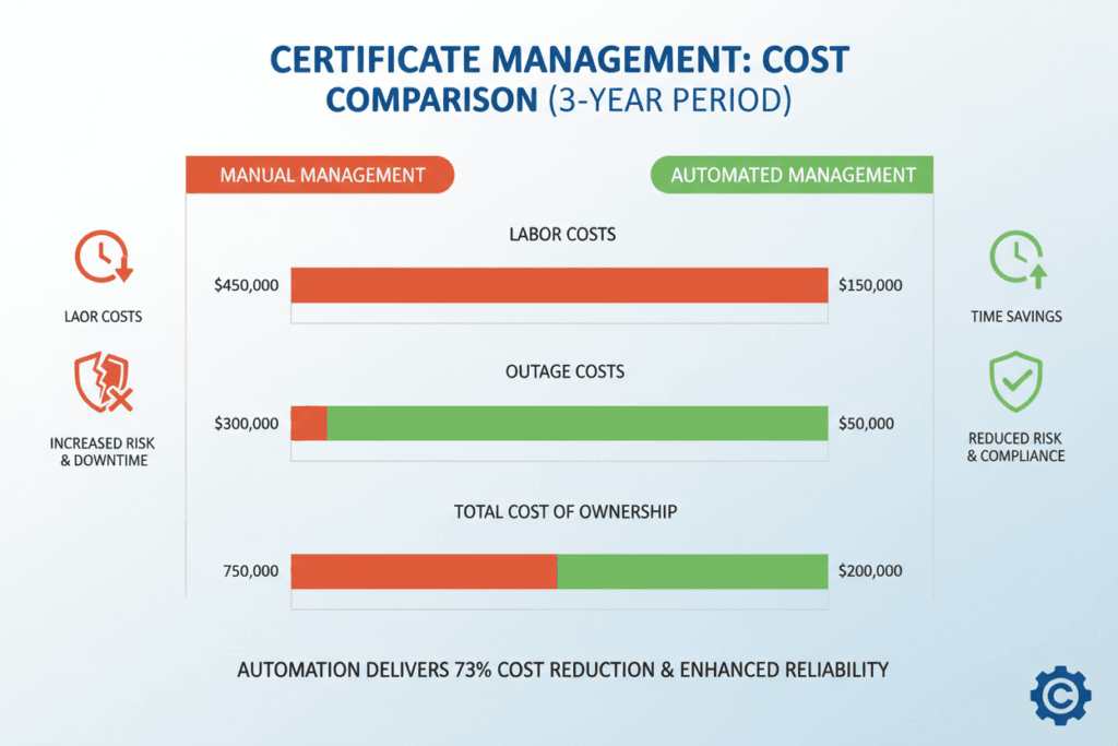 Cost comparison chart for manual versus automated certificate management tls certificate, transport layer security, secure sockets layer, public private key, transport layer, layer security, private key, public key, certificate authority, secure sockets, sockets layer, web server, tls certificates, public private, server, certificate, security, client, tls, key, certificates, message, name, data, web, network, type, authentication, information, file, request, configuration, code, communication, state, address, trust, signature, email, letter, process, step, unit, company, certificate signing request, using private key, private key certificate, using public key, public key certificates, server public key