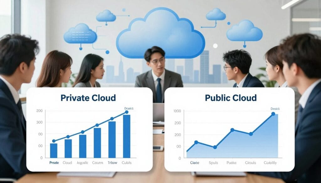 private cloud vs public cloud, cloud computing differences, hybrid cloud comparison, benefits of private cloud, advantages of public cloud, cloud deployment models, cloud security concerns, cost analysis of private vs public cloud, cloud service providers